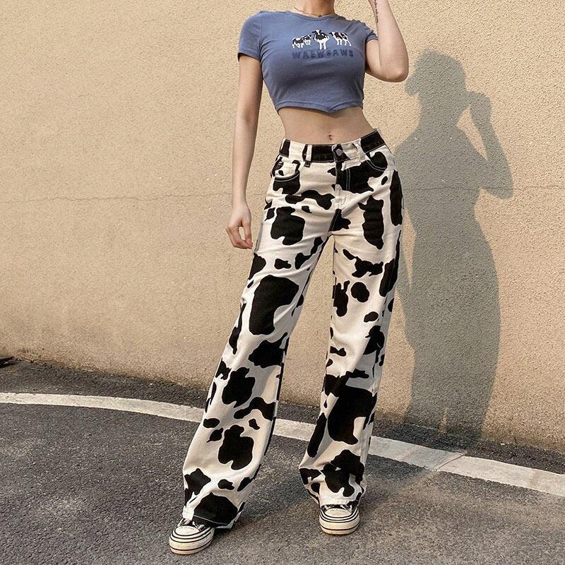 Unique Cow Print Denim Jeans for Women, Comfortable High-Quality Casual Fit, Available in Skinny, Relaxed, and Straight Leg Styles