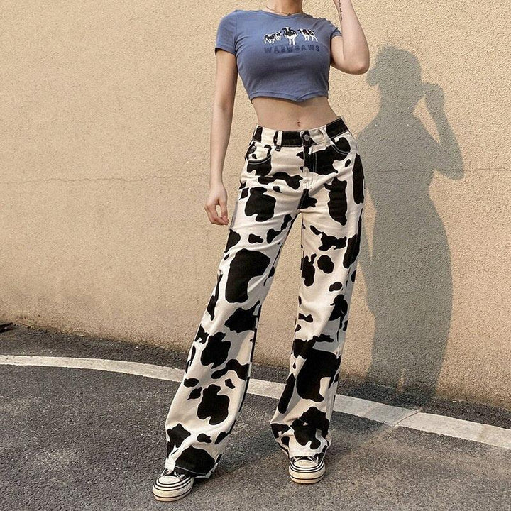 Unique Cow Print Denim Jeans for Women, Comfortable High-Quality Casual Fit, Available in Skinny, Relaxed, and Straight Leg Styles