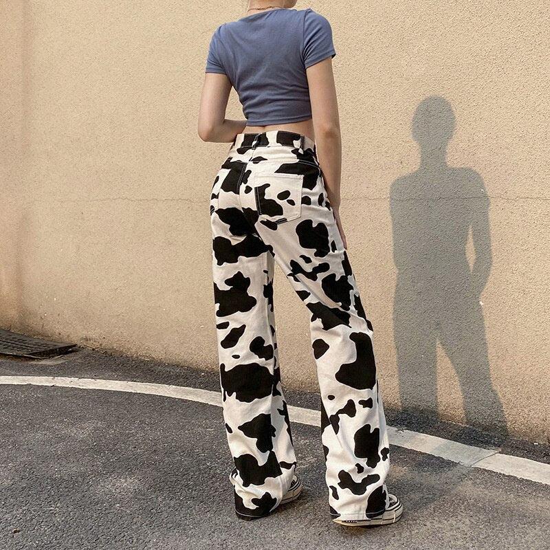 Unique Cow Print Denim Jeans for Women, Comfortable High-Quality Casual Fit, Available in Skinny, Relaxed, and Straight Leg Styles