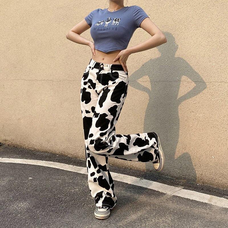 Unique Cow Print Denim Jeans for Women, Comfortable High-Quality Casual Fit, Available in Skinny, Relaxed, and Straight Leg Styles