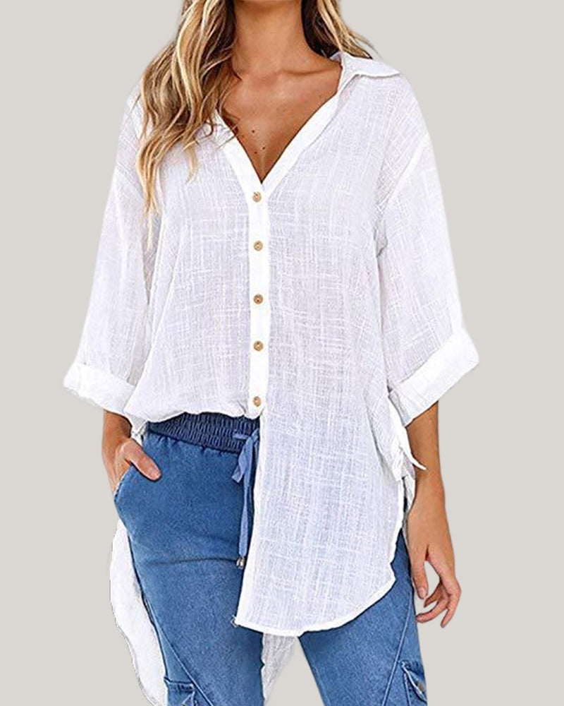 Breathable women’s casual shirt – V-neck, soft cotton, for everyday wear