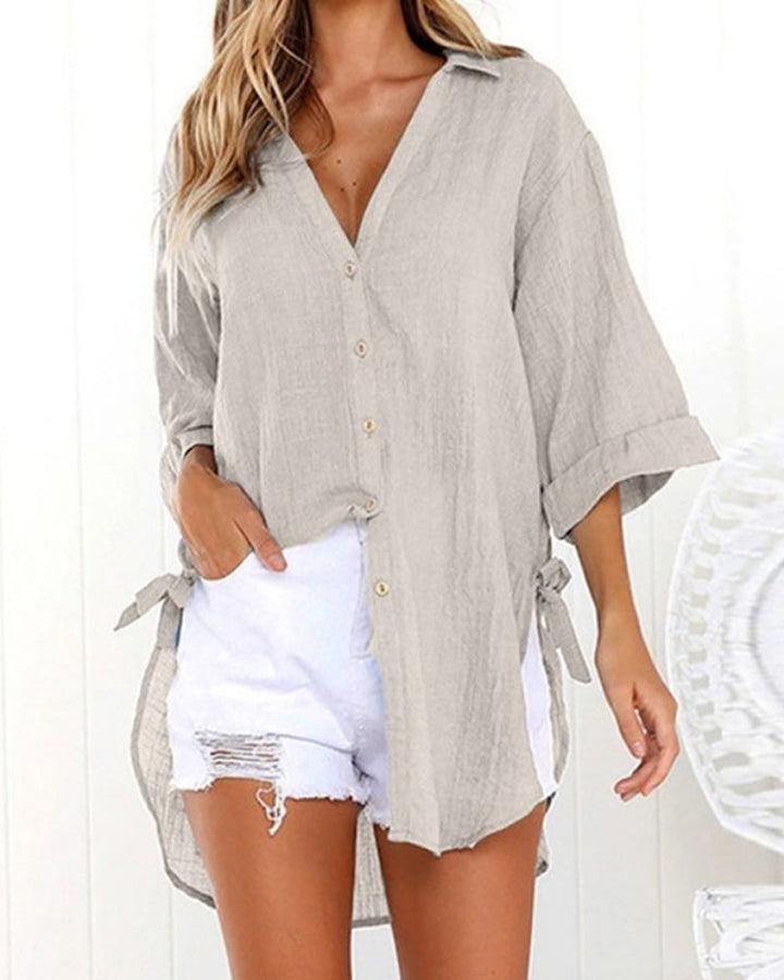 Breathable women’s casual shirt – V-neck, soft cotton, for everyday wear