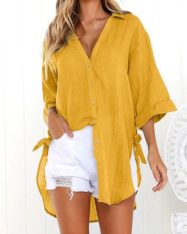 Breathable women’s casual shirt – V-neck, soft cotton, for everyday wear