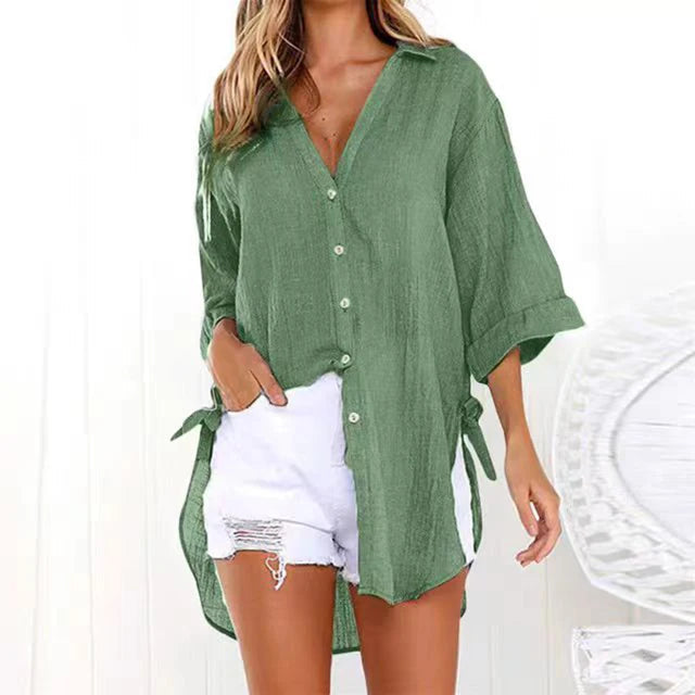 Breathable women’s casual shirt – V-neck, soft cotton, for everyday wear