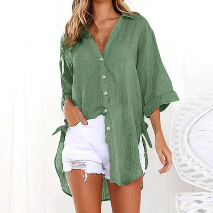 Breathable women’s casual shirt – V-neck, soft cotton, for everyday wear