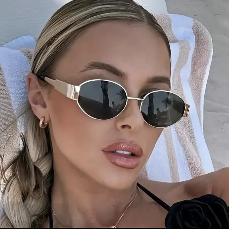 Lightweight women’s oval sunglasses – metal frame, UV400 protection, for everyday wear