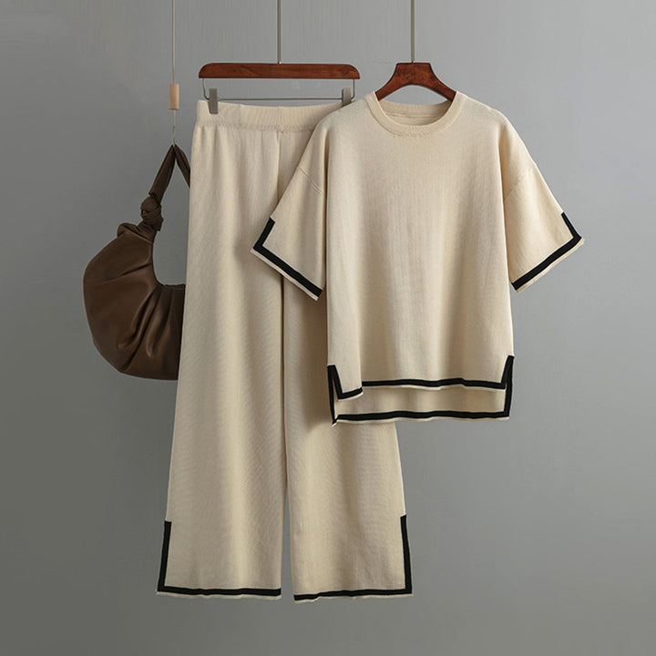 Lightweight &amp; flattering women’s summer two-piece set – relaxed fit top and pants, breathable polyester, for everyday wear