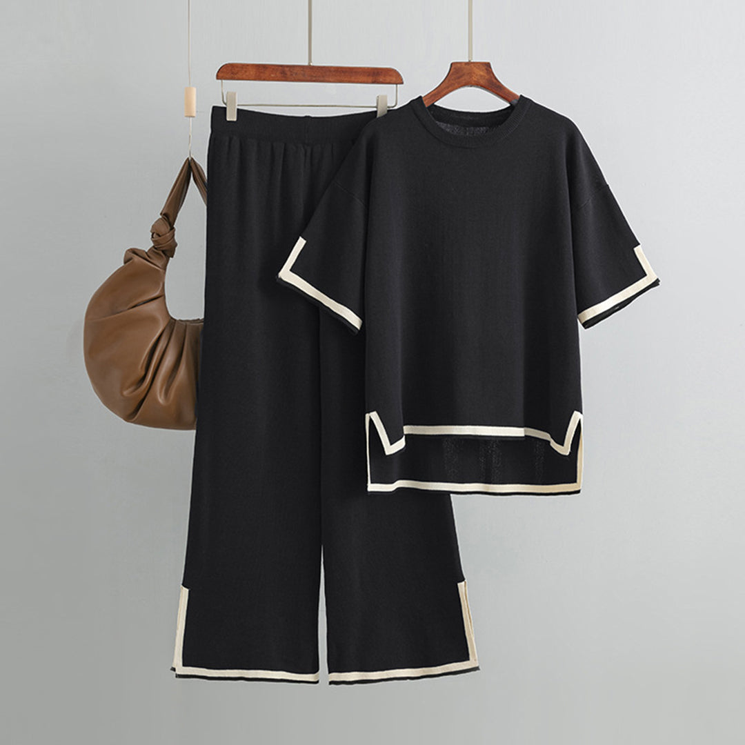Lightweight &amp; flattering women’s summer two-piece set – relaxed fit top and pants, breathable polyester, for everyday wear