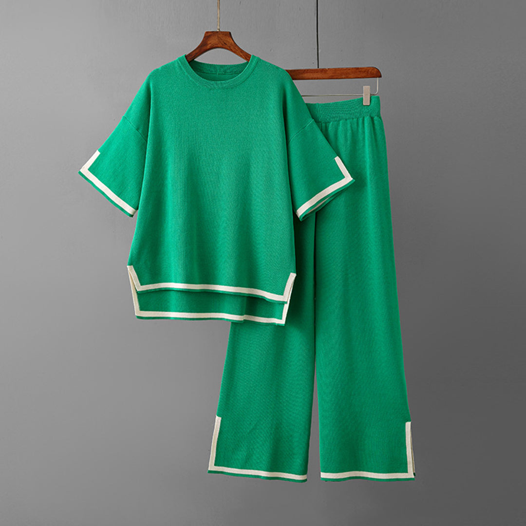 Lightweight &amp; flattering women’s summer two-piece set – relaxed fit top and pants, breathable polyester, for everyday wear