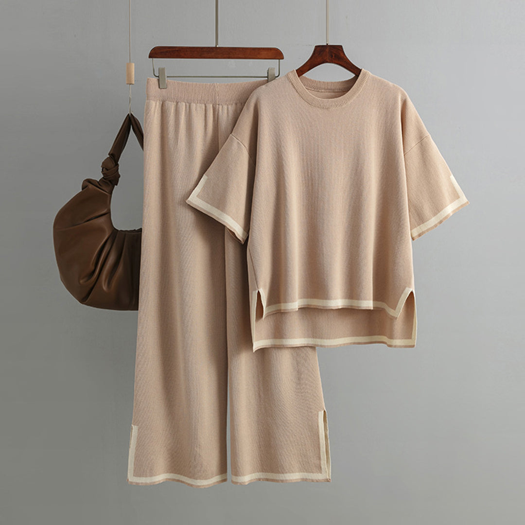 Lightweight &amp; flattering women’s summer two-piece set – relaxed fit top and pants, breathable polyester, for everyday wear