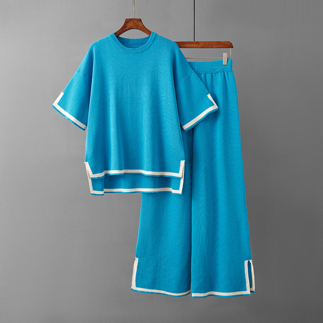 Lightweight &amp; flattering women’s summer two-piece set – relaxed fit top and pants, breathable polyester, for everyday wear