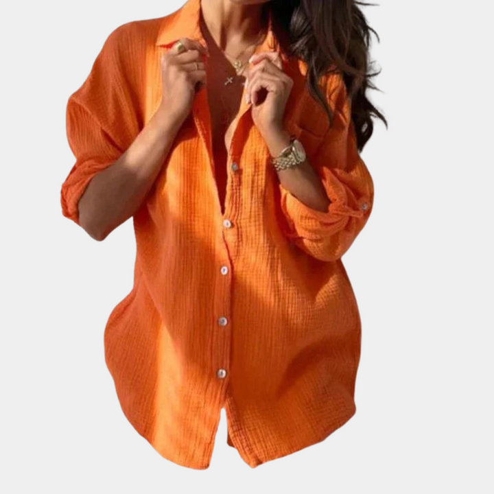 Lightweight &amp; versatile women’s button-up blouse – breathable design, for summer, easily paired