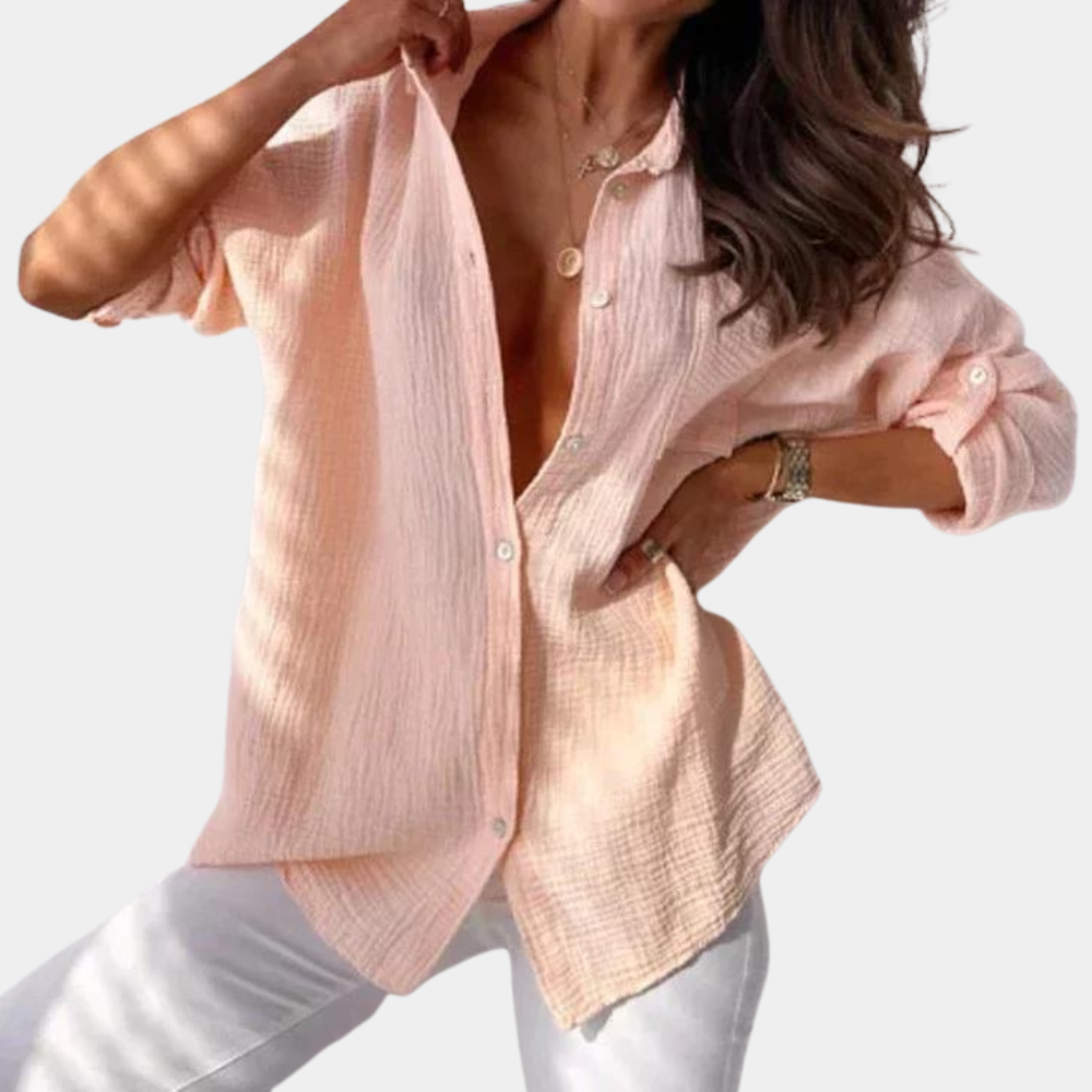 Lightweight &amp; versatile women’s button-up blouse – breathable design, for summer, easily paired