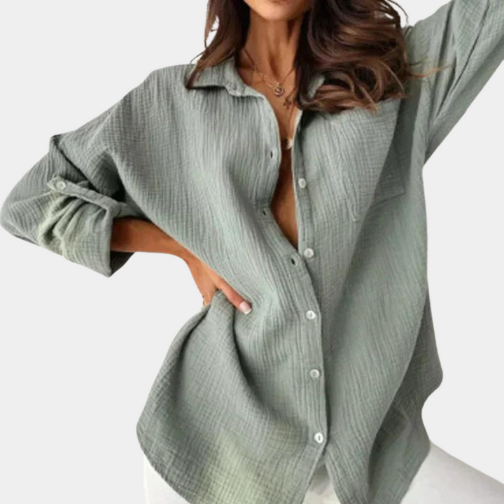 Lightweight &amp; versatile women’s button-up blouse – breathable design, for summer, easily paired