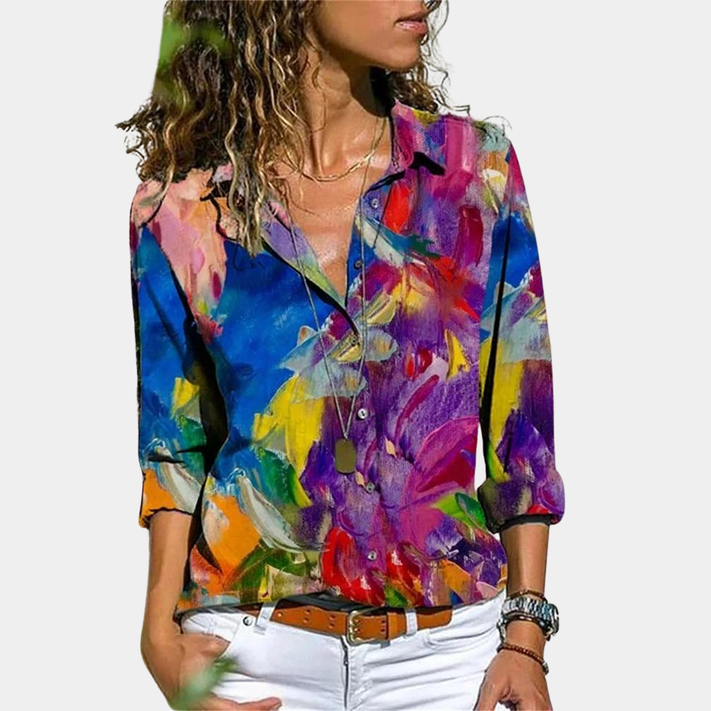Lightweight &amp; flattering women’s blouse – colorful summer design, breathable material, for any occasion