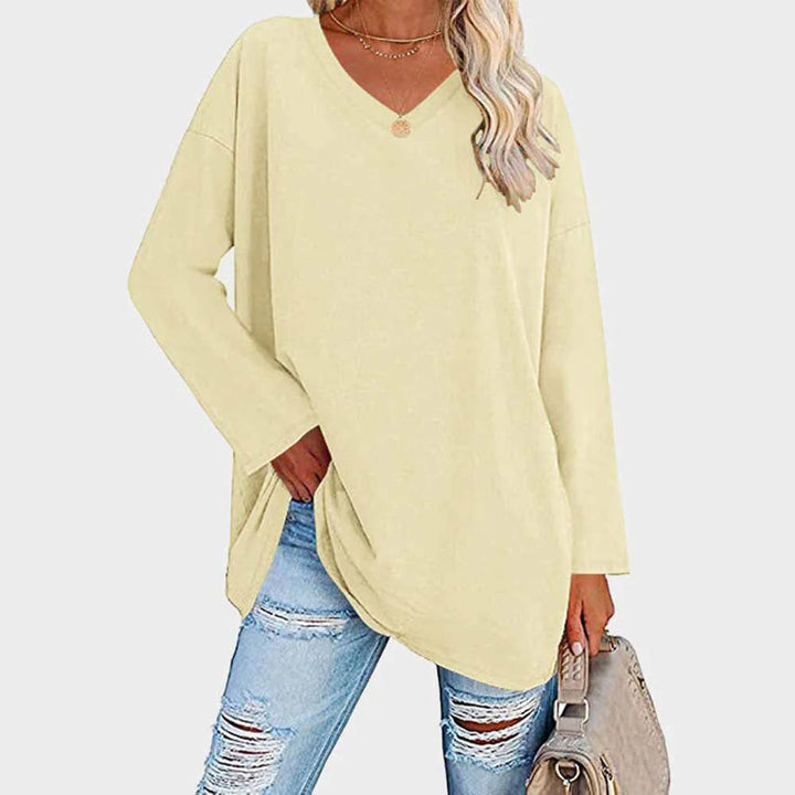 Lightweight &amp; oversized women’s blouse – long sleeve v-neck, polyester, for summer
