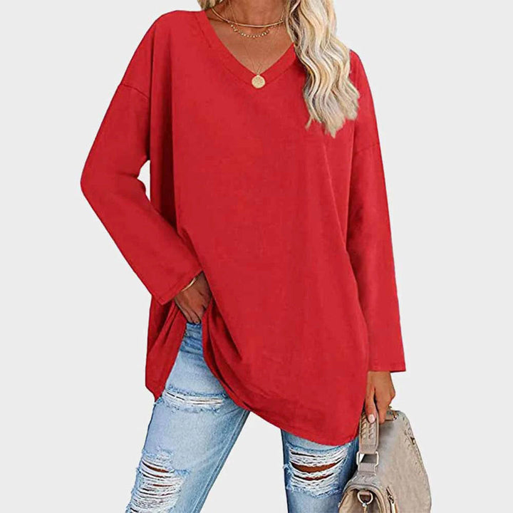Lightweight &amp; oversized women’s blouse – long sleeve v-neck, polyester, for summer