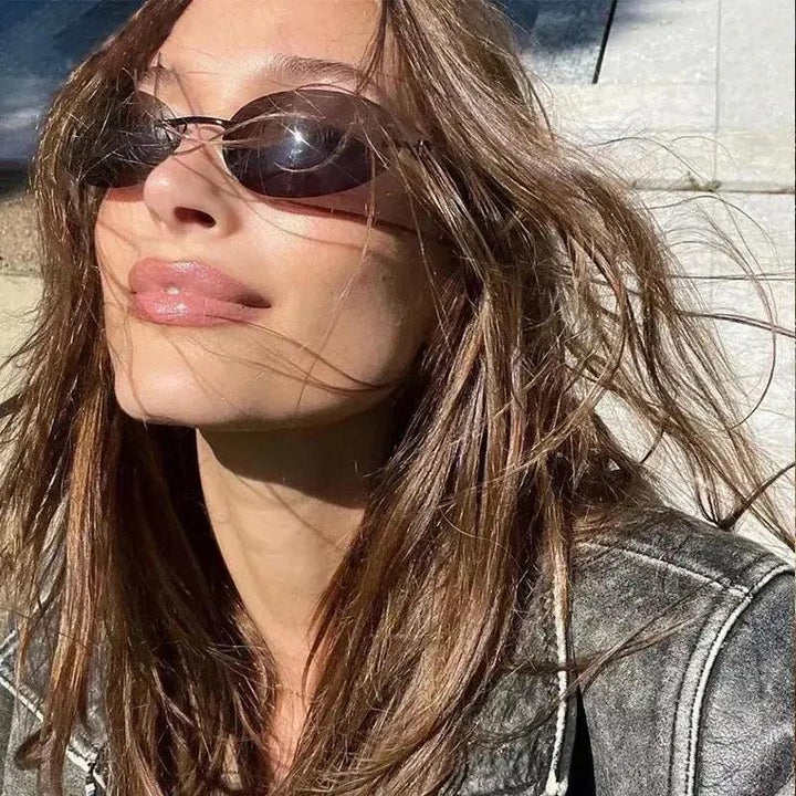 Lightweight unisex oval sunglasses – rimless design, high-quality plastic, for beach and city