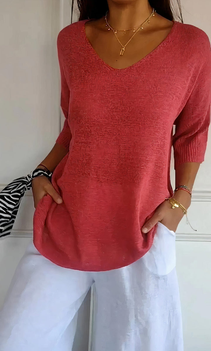 Lightweight &amp; cozy women’s V-neck top – fine knit, for summer activities