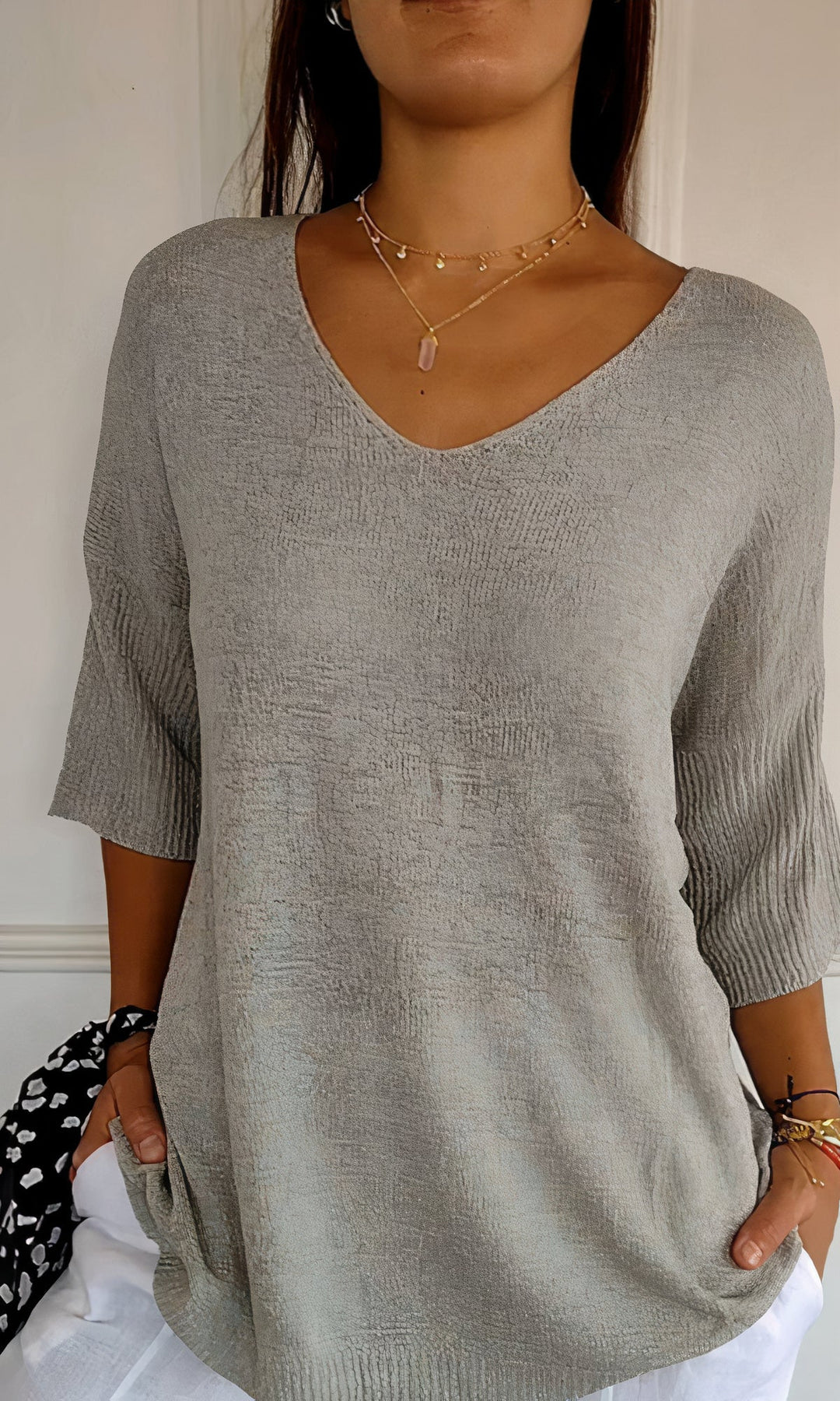 Lightweight &amp; cozy women’s V-neck top – fine knit, for summer activities