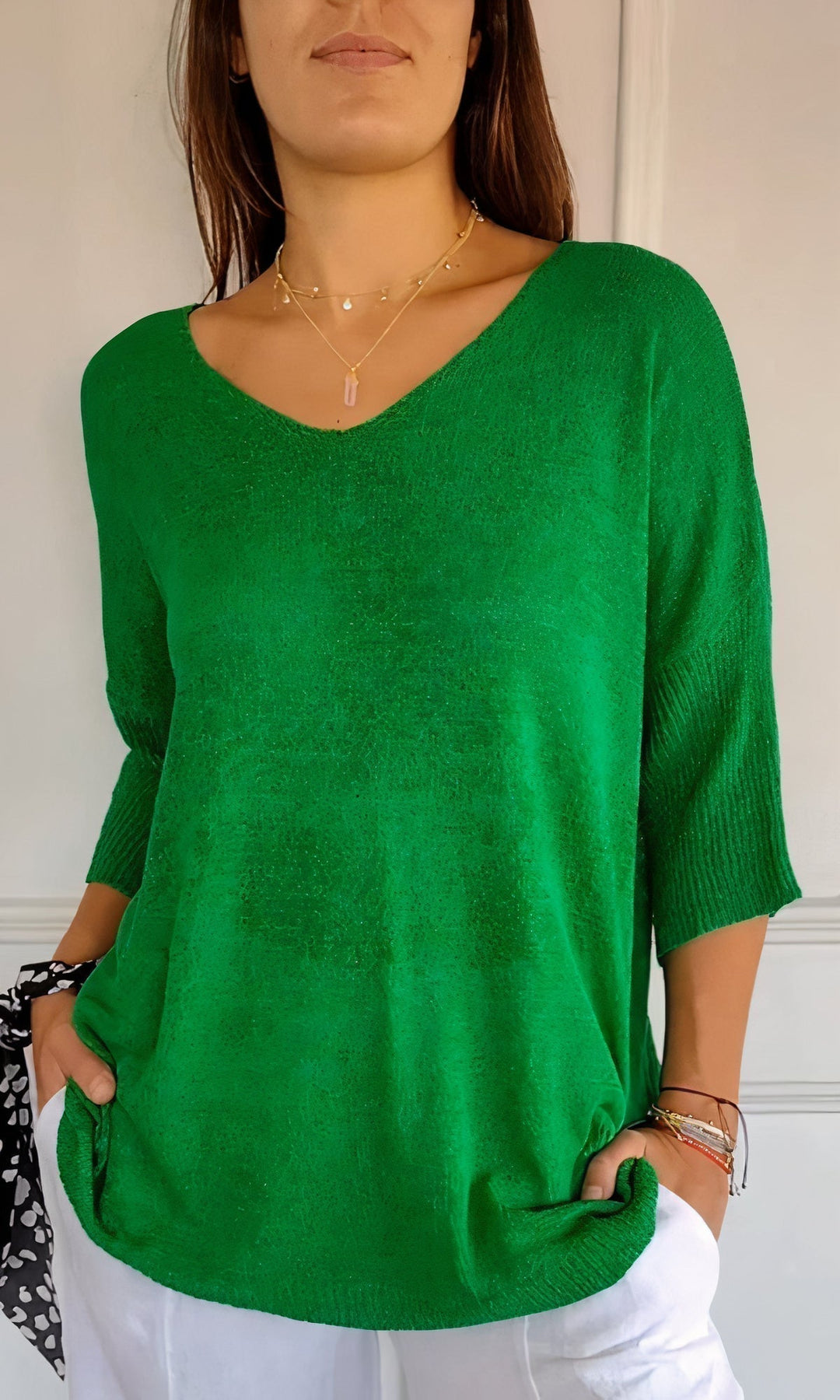 Lightweight &amp; cozy women’s V-neck top – fine knit, for summer activities