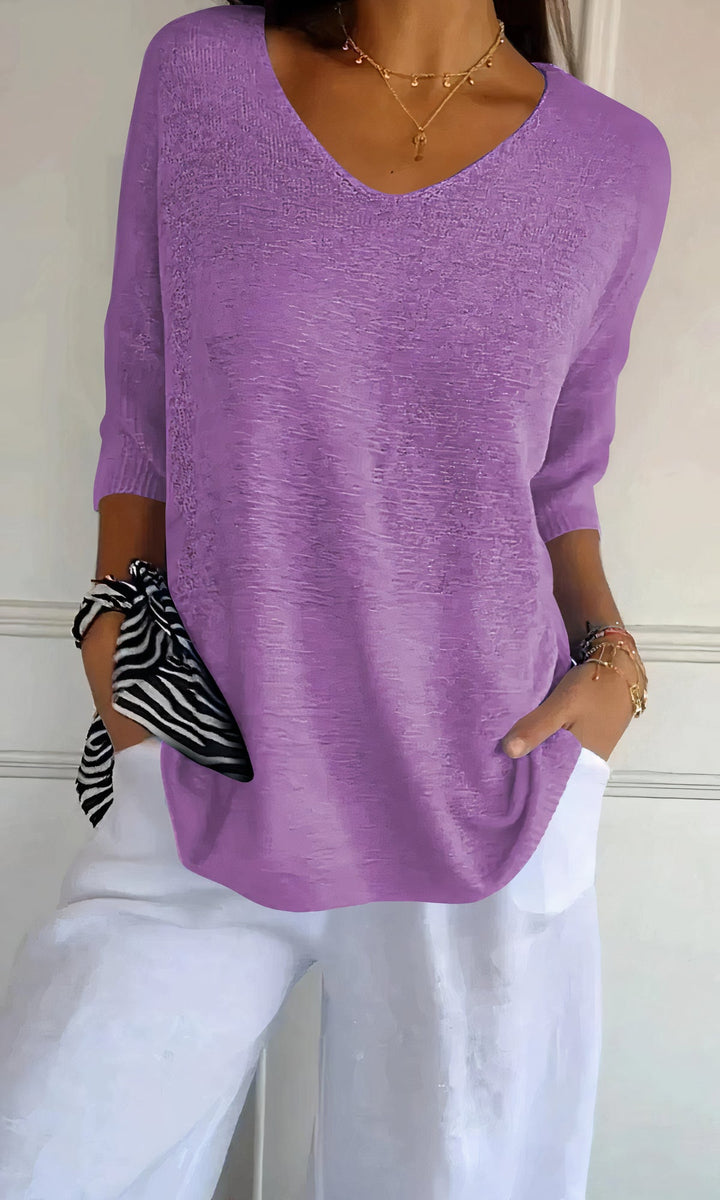 Lightweight &amp; cozy women’s V-neck top – fine knit, for summer activities