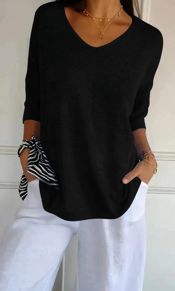 Lightweight &amp; cozy women’s V-neck top – fine knit, for summer activities