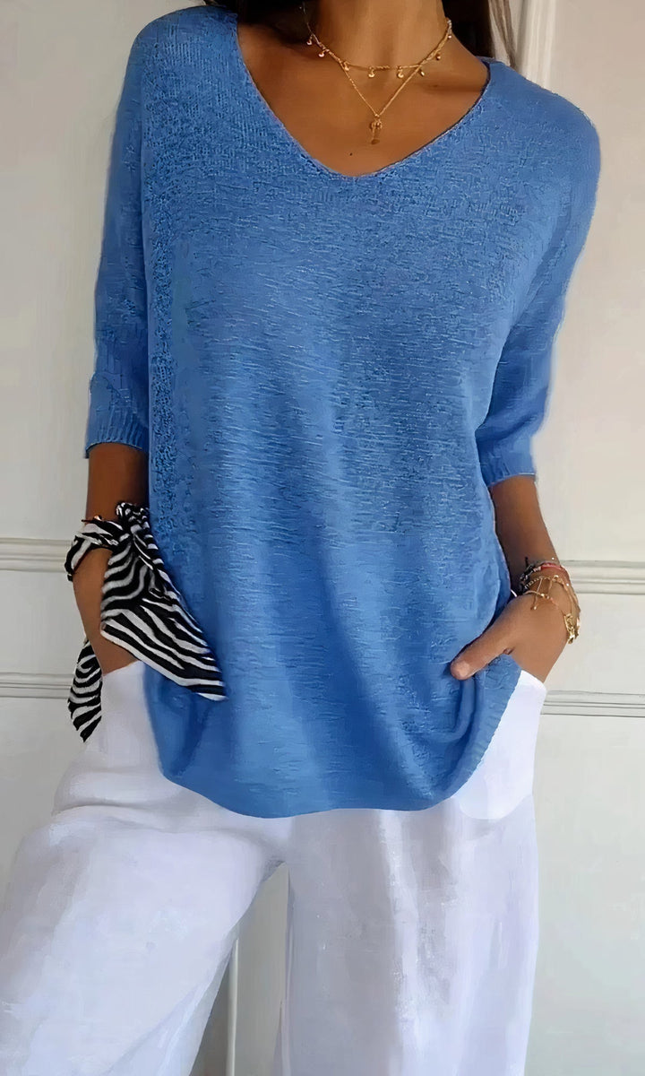 Lightweight &amp; cozy women’s V-neck top – fine knit, for summer activities