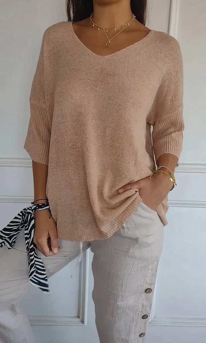 Lightweight &amp; cozy women’s V-neck top – fine knit, for summer activities