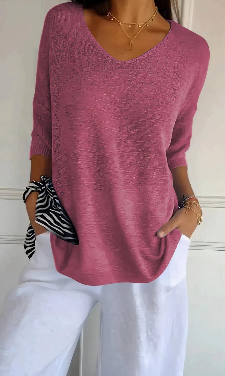 Lightweight &amp; cozy women’s V-neck top – fine knit, for summer activities