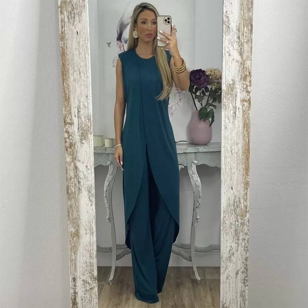 Lightweight &amp; flowy women’s two-piece set – sleeveless top, wide-leg pants, for summer