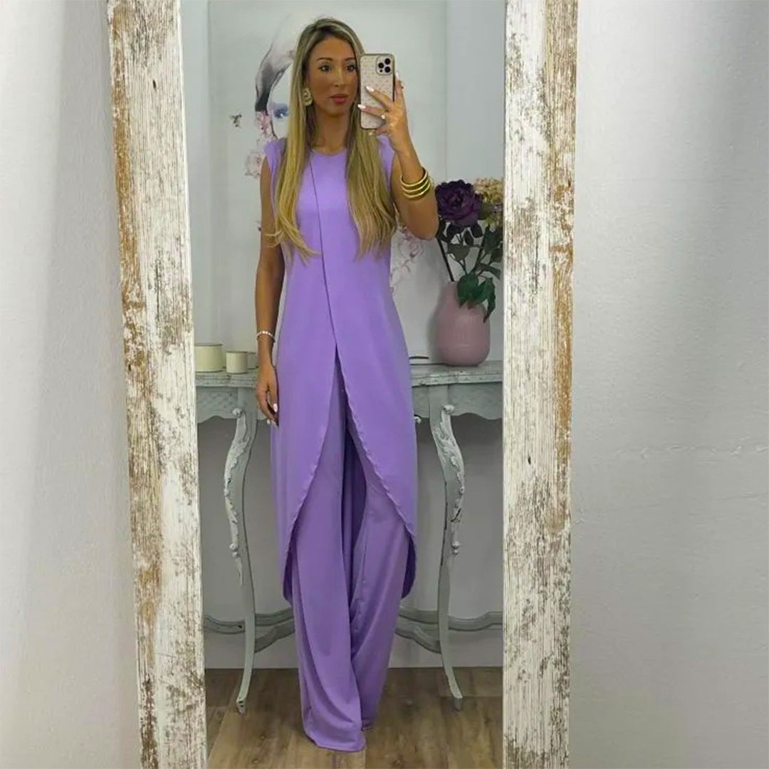 Lightweight &amp; flowy women’s two-piece set – sleeveless top, wide-leg pants, for summer