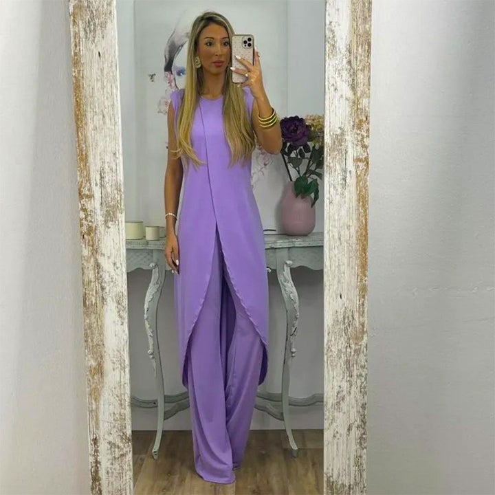 Lightweight &amp; flowy women’s two-piece set – sleeveless top, wide-leg pants, for summer