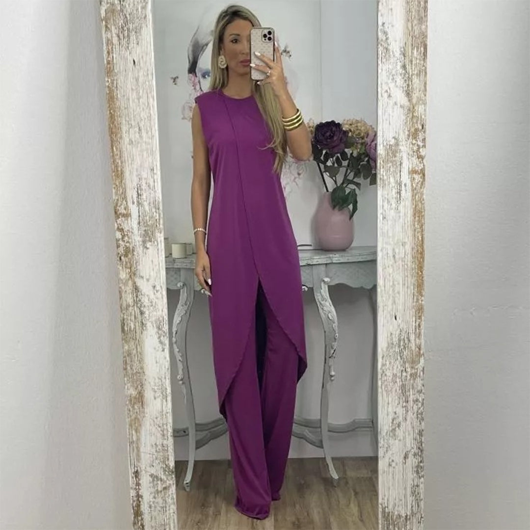 Lightweight &amp; flowy women’s two-piece set – sleeveless top, wide-leg pants, for summer