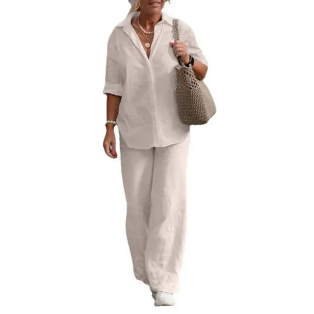 Lightweight &amp; versatile women’s linen set – elegant design, 100% linen, for any occasion