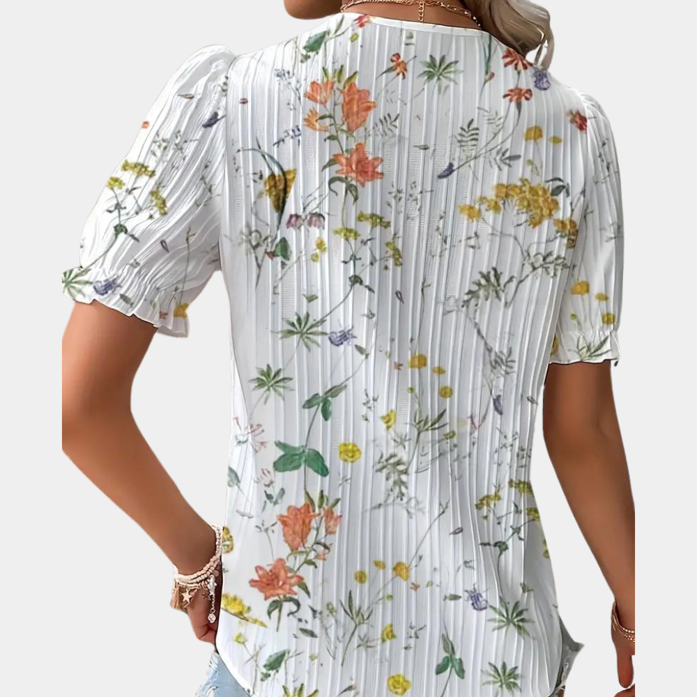 Lightweight &amp; Flattering Women’s Blouse – Floral Lace Trim, Breathable Fabric, for Summer Outings