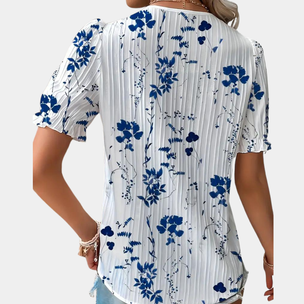 Lightweight &amp; Flattering Women’s Blouse – Floral Lace Trim, Breathable Fabric, for Summer Outings
