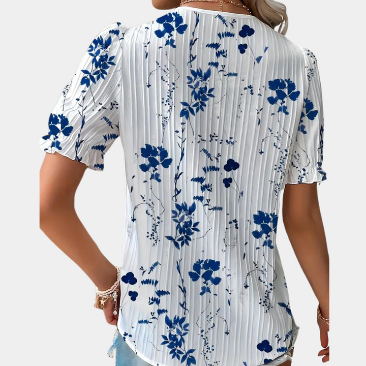 Lightweight &amp; Flattering Women’s Blouse – Floral Lace Trim, Breathable Fabric, for Summer Outings
