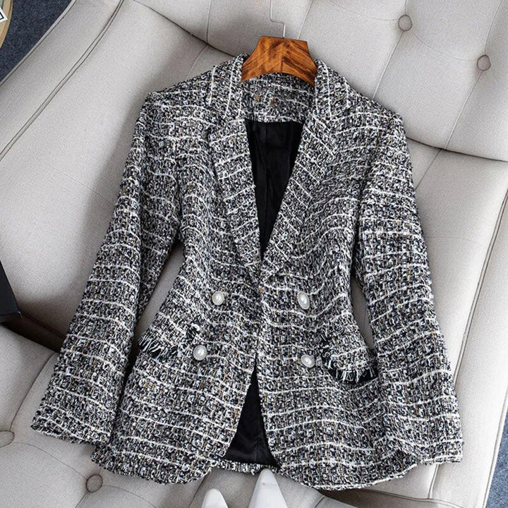 Lightweight &amp; flattering women’s tailored blazer – fitted check pattern, breathable fabric, for spring and summer