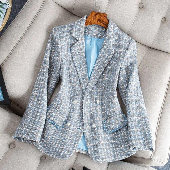 Lightweight &amp; flattering women’s tailored blazer – fitted check pattern, breathable fabric, for spring and summer