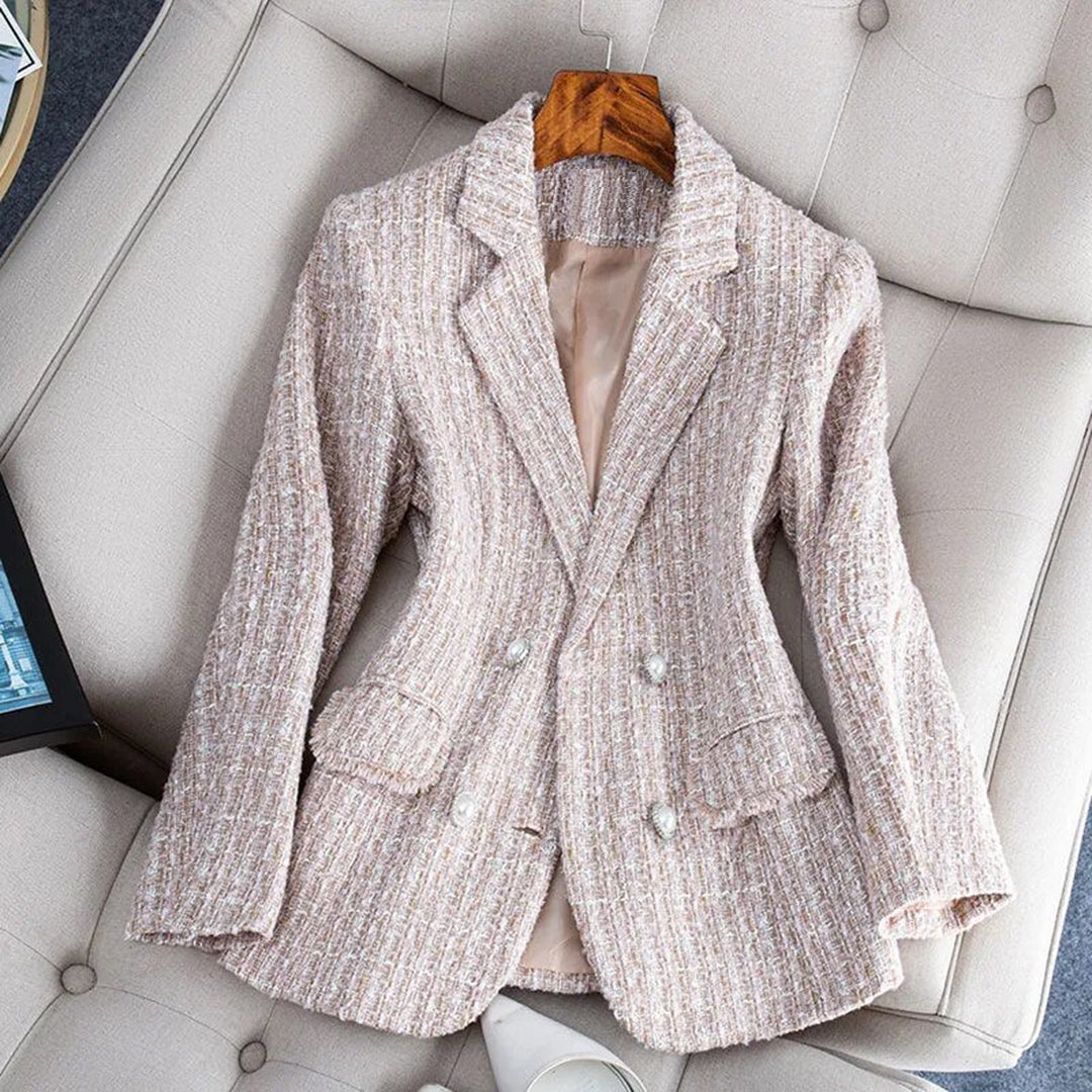 Lightweight &amp; flattering women’s tailored blazer – fitted check pattern, breathable fabric, for spring and summer