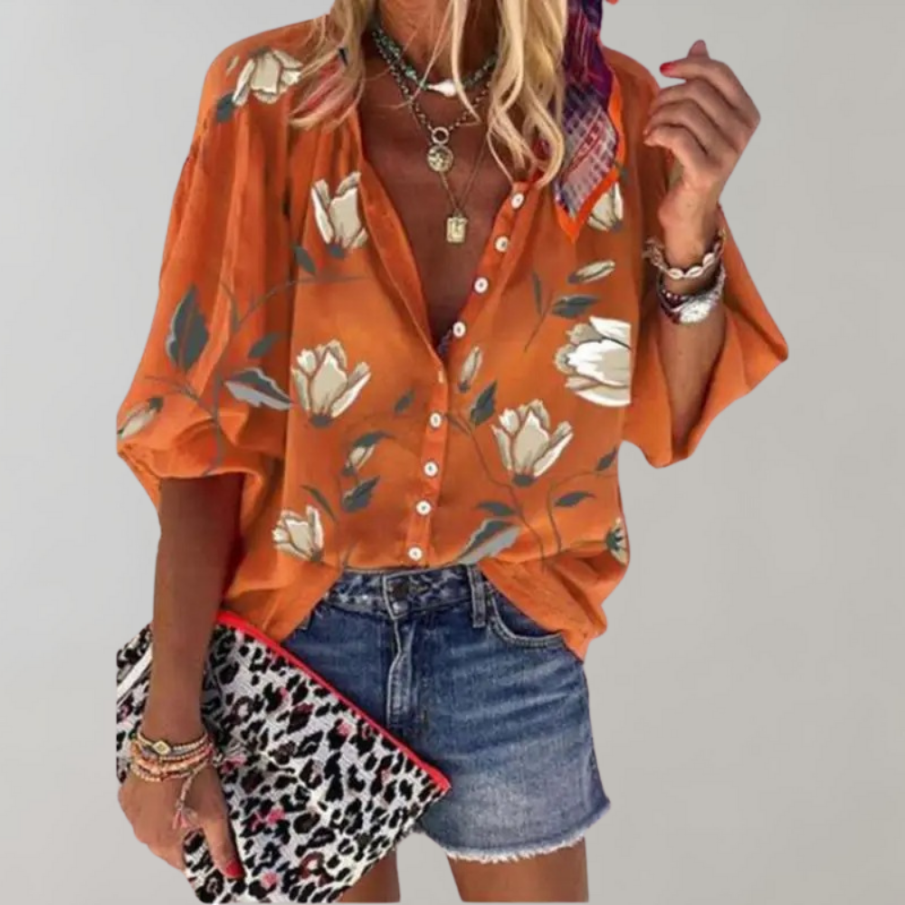 Lightweight women’s blouse – floral print, breathable fabric, for summer outings