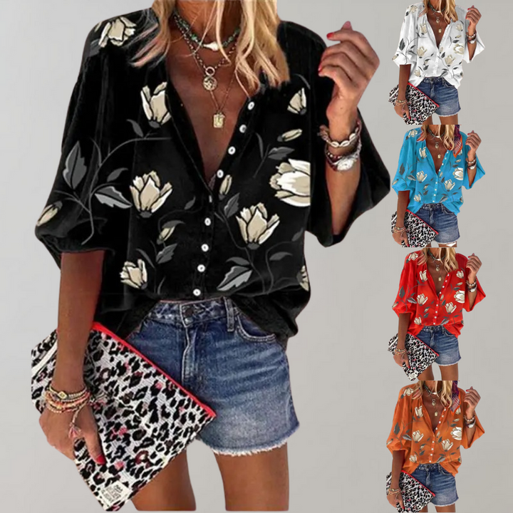 Lightweight women’s blouse – floral print, breathable fabric, for summer outings