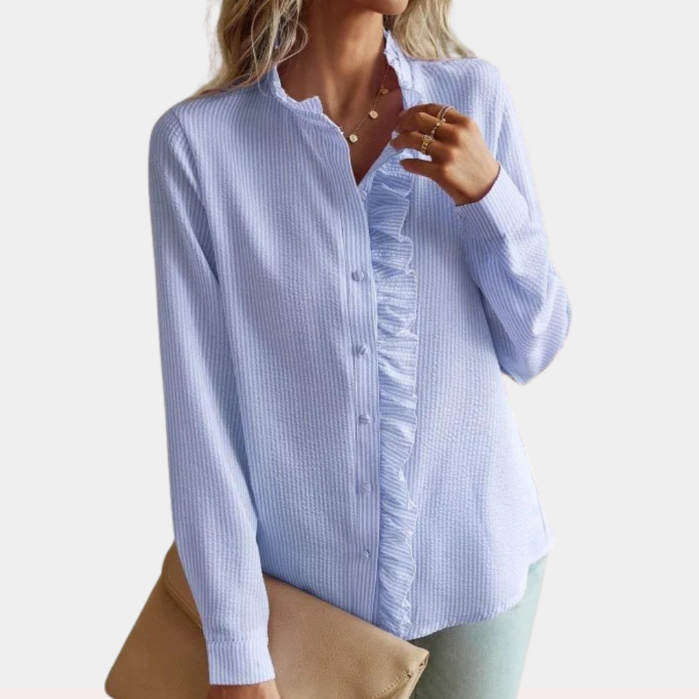 Lightweight women’s striped summer blouse – casual fit, polyester, for warm weather