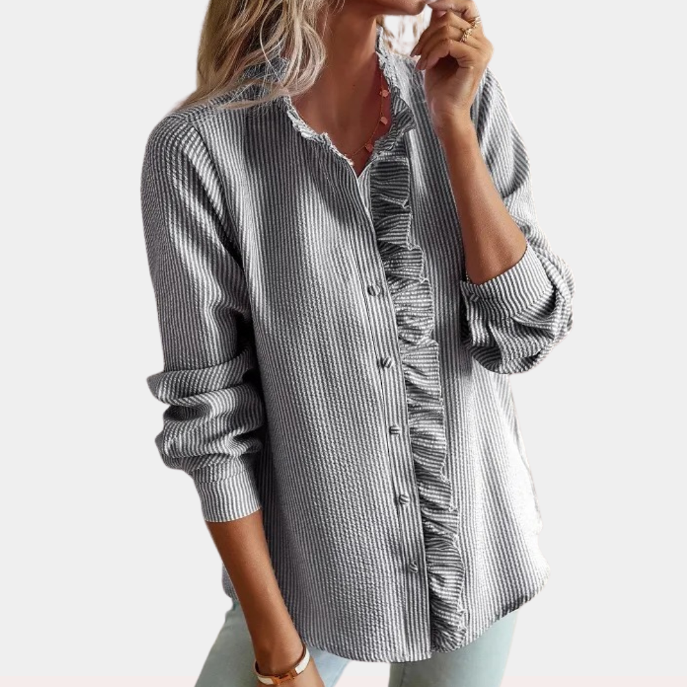 Lightweight women’s striped summer blouse – casual fit, polyester, for warm weather