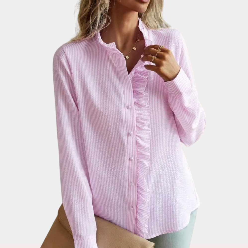 Lightweight women’s striped summer blouse – casual fit, polyester, for warm weather