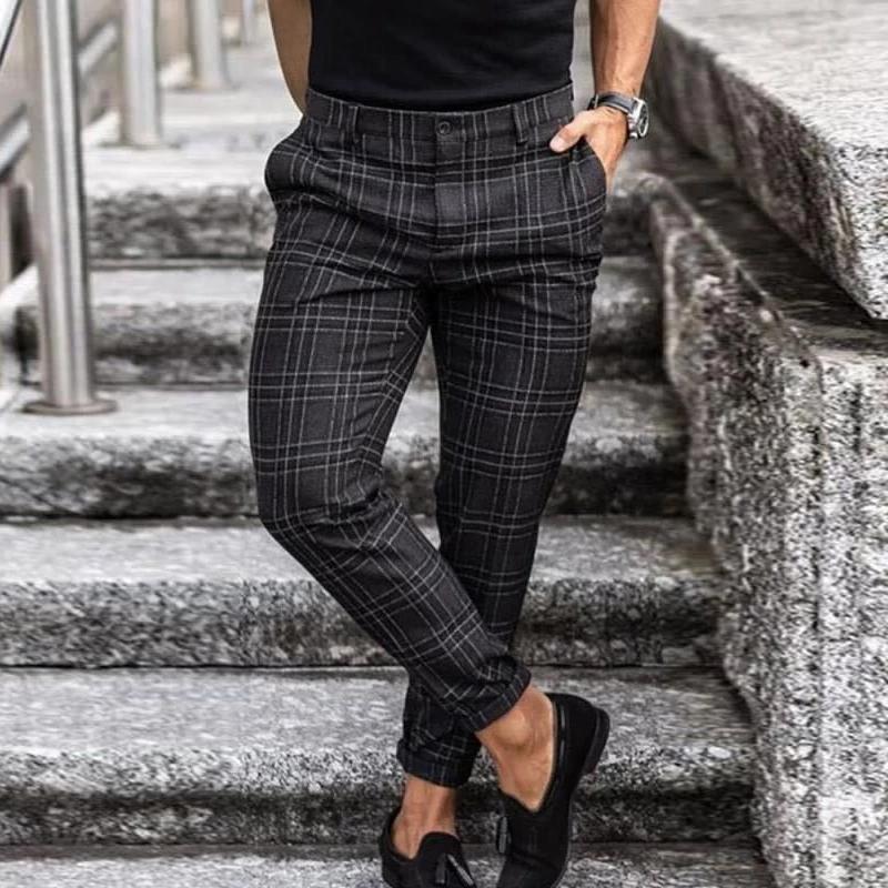Stylish Checkered Mens Chino Pants, Lightweight Cotton, Comfortable Fit for Casual and Semi-Formal Wear