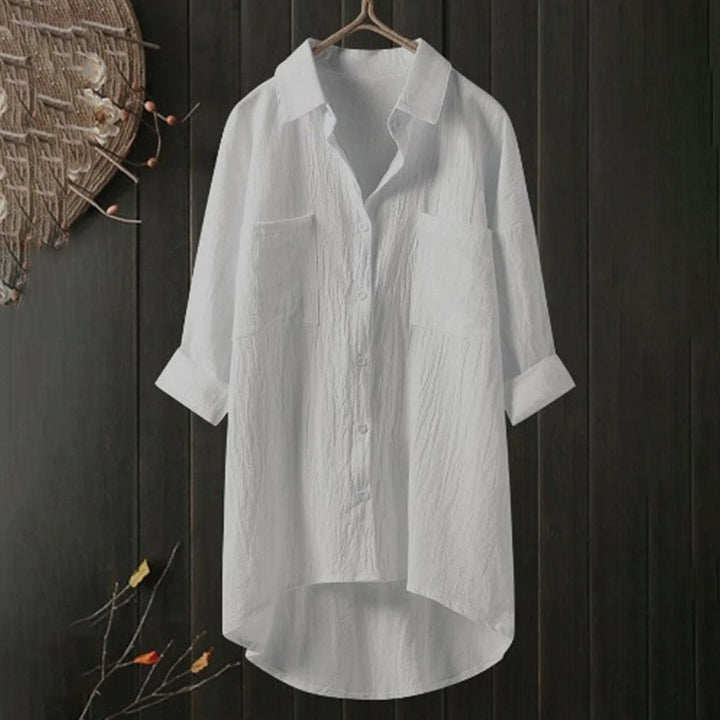 Lightweight women’s button-up blouse – long sleeve, high-quality polyester, for office and casual wear