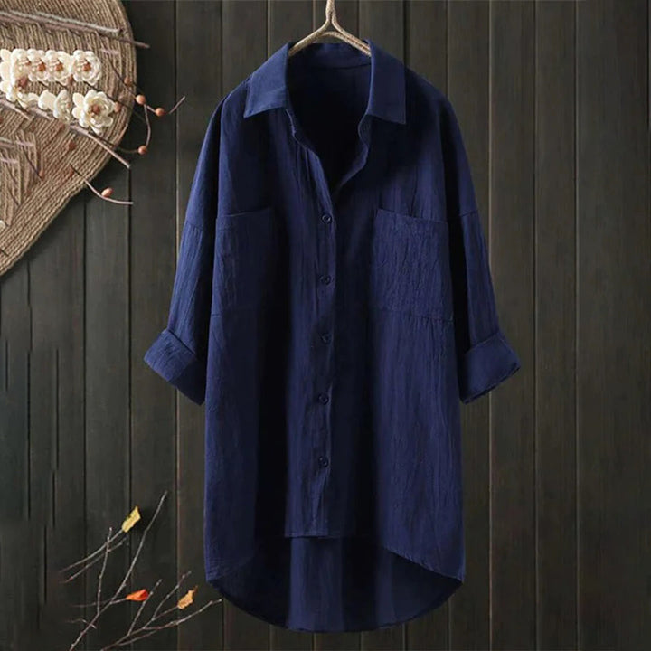 Lightweight women’s button-up blouse – long sleeve, high-quality polyester, for office and casual wear