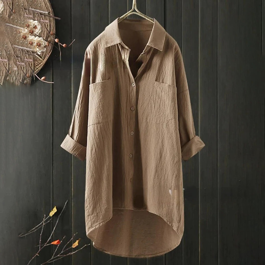 Lightweight women’s button-up blouse – long sleeve, high-quality polyester, for office and casual wear